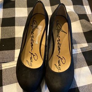 American Rag Black Suede Round Toe Wedge Womens size 7